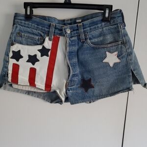Levi's Blue Denim Shorts with Red & White Star Patches